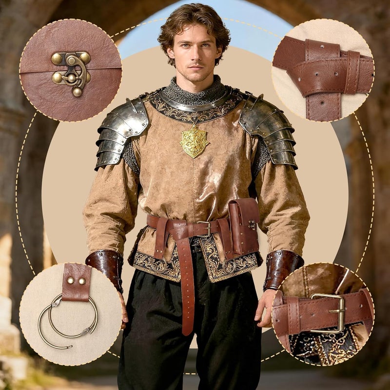 bcehyaa Store Renaissance Belt Pouch Medieval Viking Pirate Leather Bag Potion Bottle Set Skirt Hike Halloween Cosplay Costume Accessorie (1Pouch-Brown, Belt Pouch) - Image 3